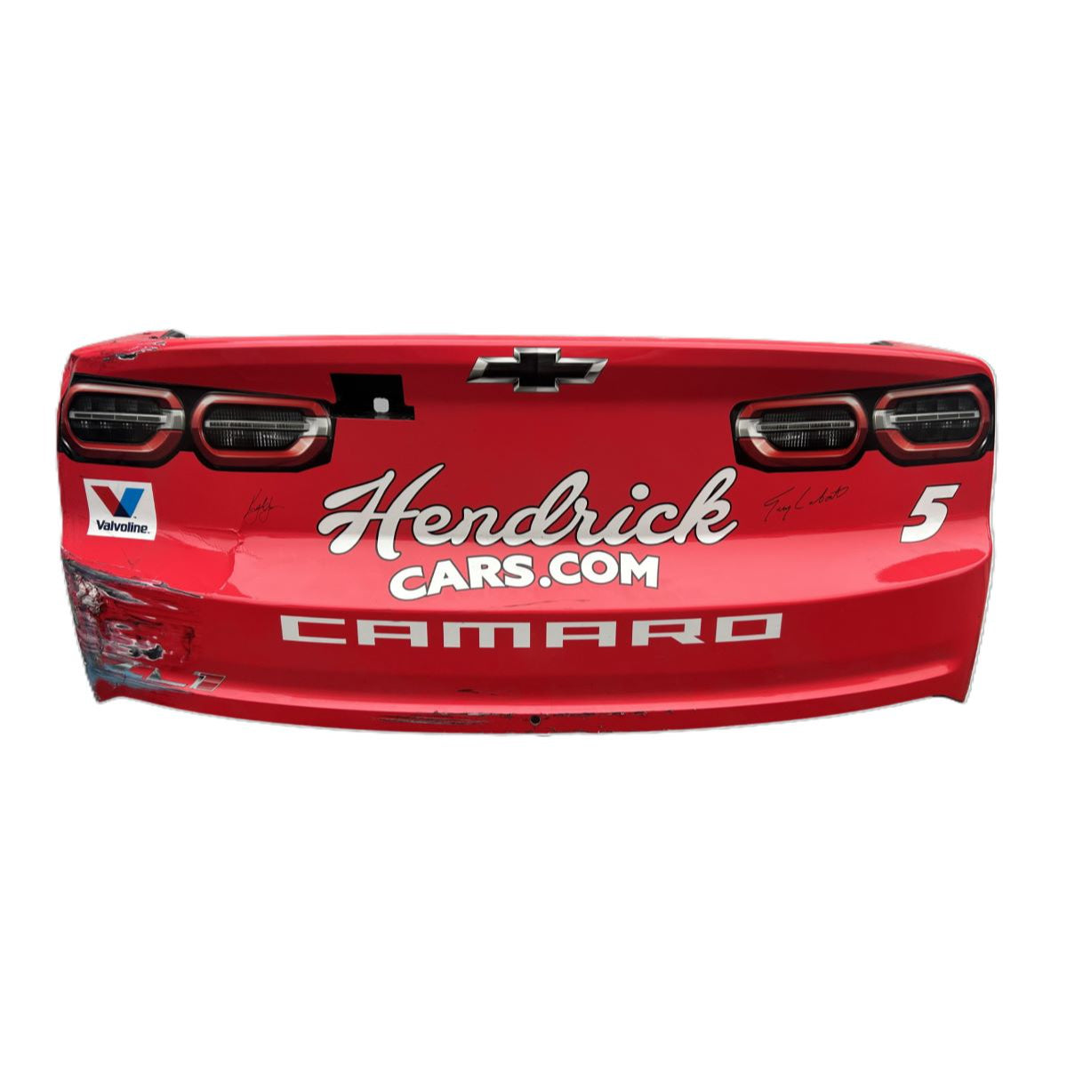 DUAL AUTOGRAPHED Race Used 2024 Kyle Larson/Terry Labonte #5 HendrickCars.com Rear Bumper - Darlington 1