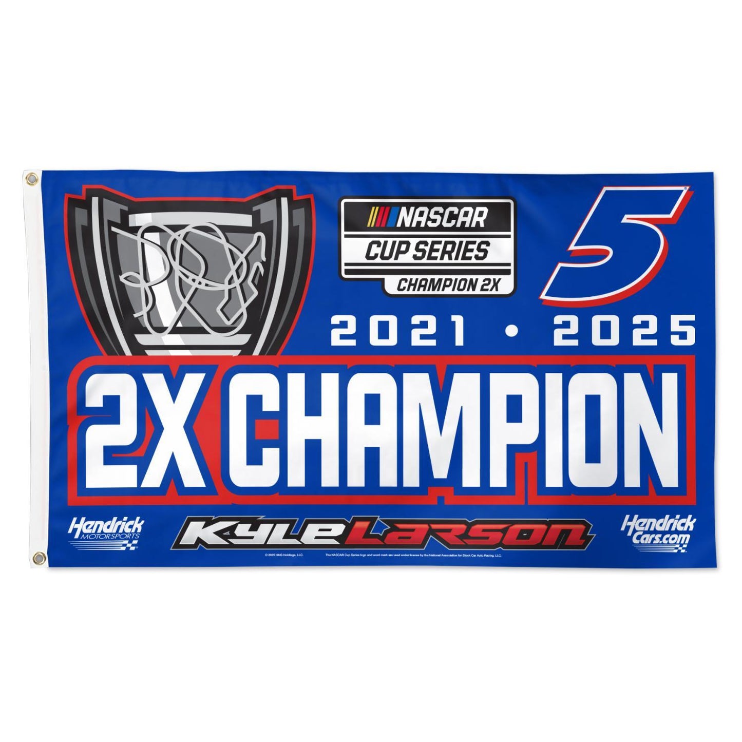 Kyle Larson #5 2025 2X NASCAR Champion Deluxe 3' x 5' Official Flag w/Grommets
