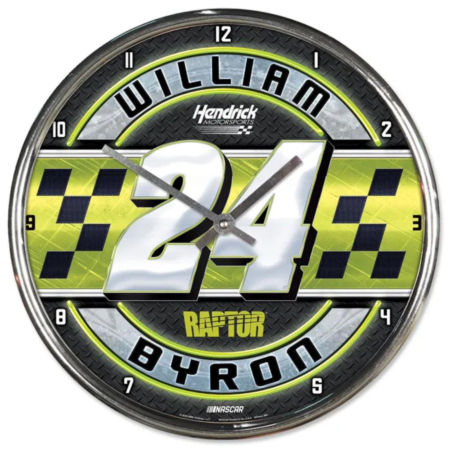 William Byron #24 Raptor 12.5" Chrome Clock