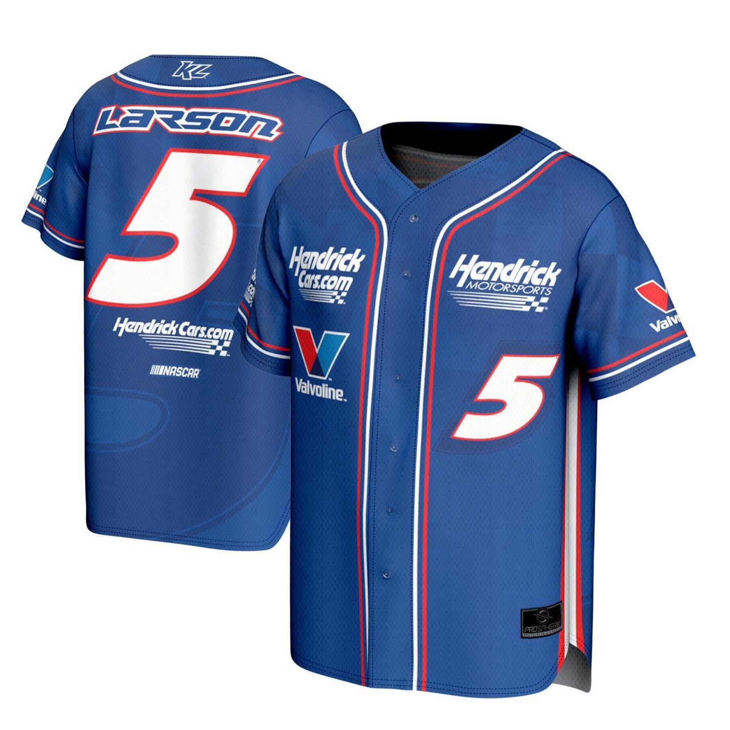 Kyle Larson #5 HendrickCars.com Sublimated Blue Baseball Jersey