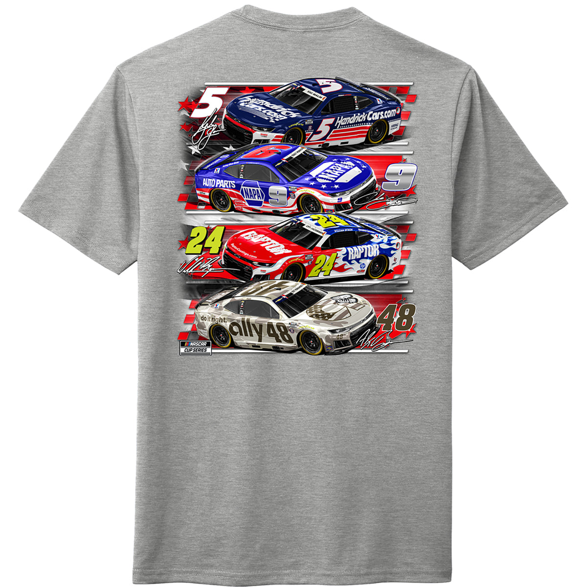 Hendrick Motorsports 4-Car Patriotic Grey T-shirt