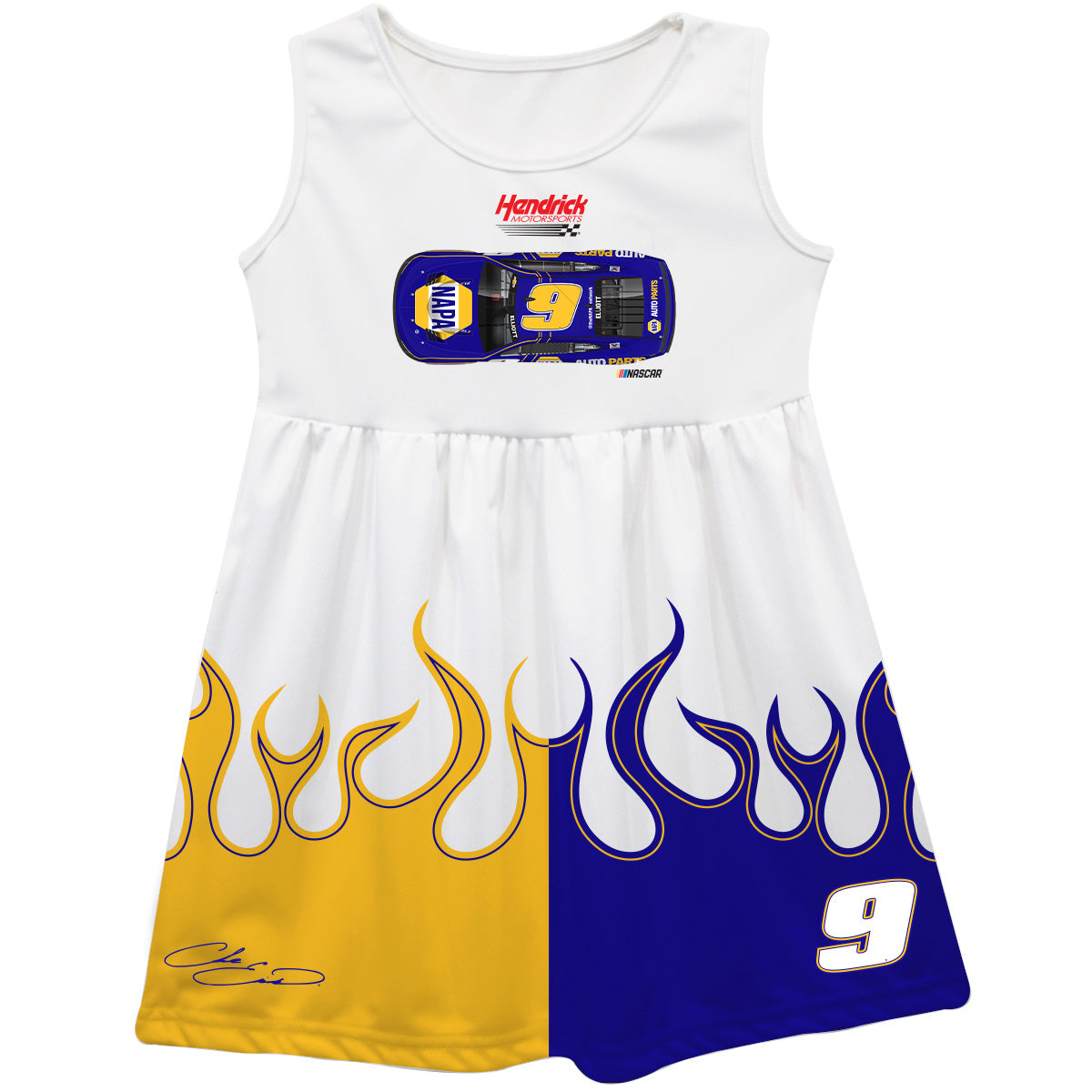 Chase Elliot NASCAR Color Block Blue and Gold Flames Tank Dress 12M