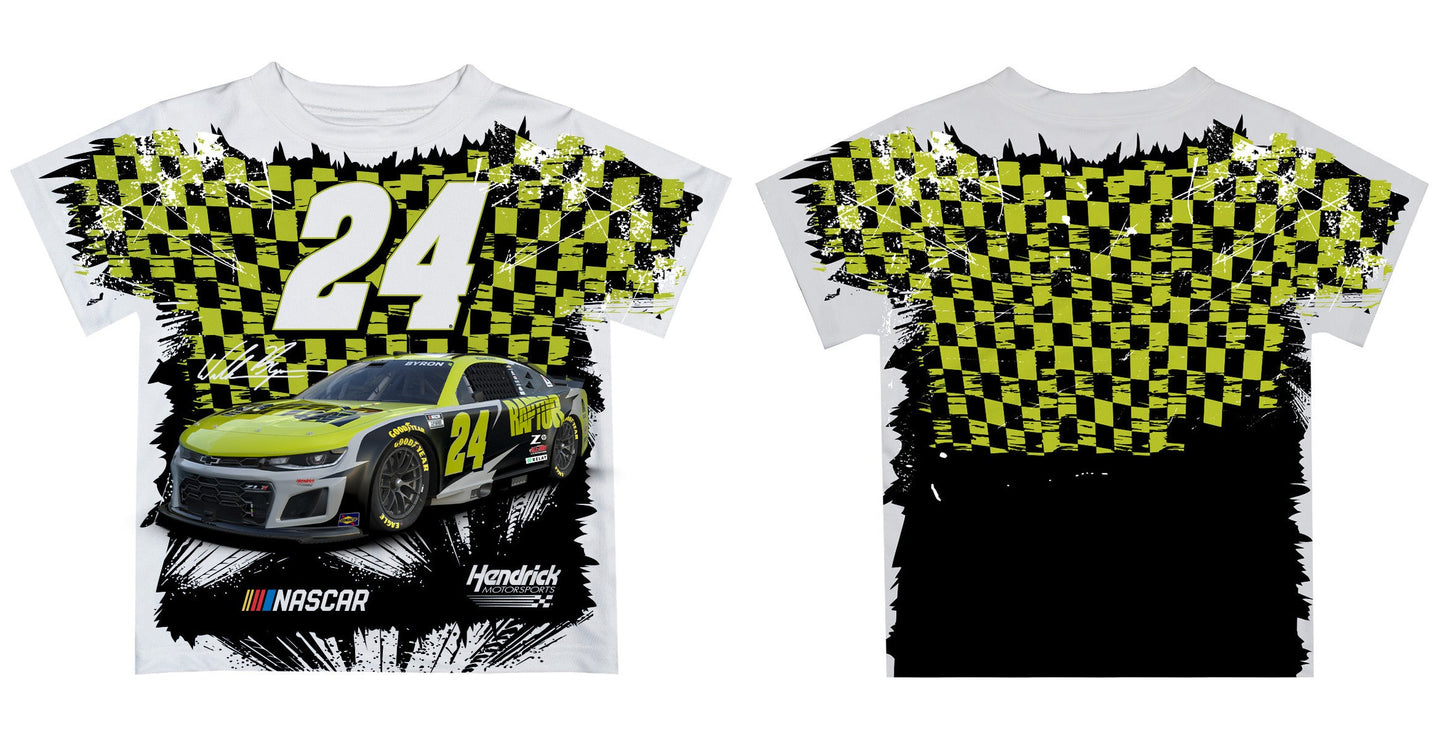 William Byron #24 Vive La Fete Checkered Racing Car T-Shirt- Green