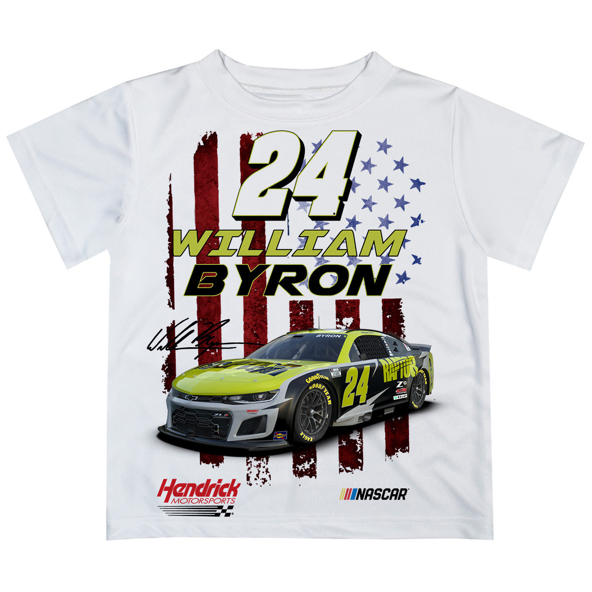 William Byron #24 Vive La Fete Flag Racing Car T-Shirt - White