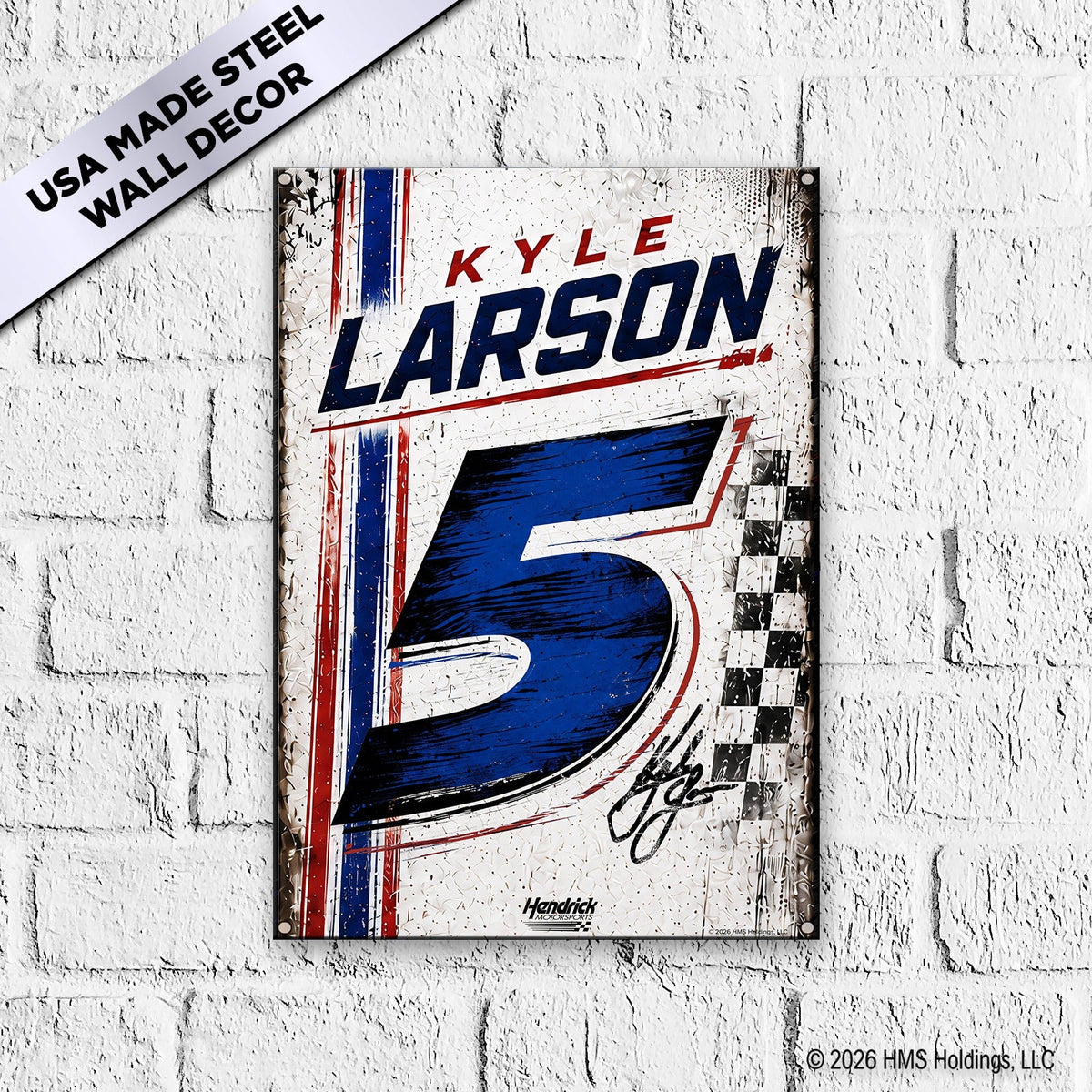 Kyle Larson #5 White Signature Metal Sign