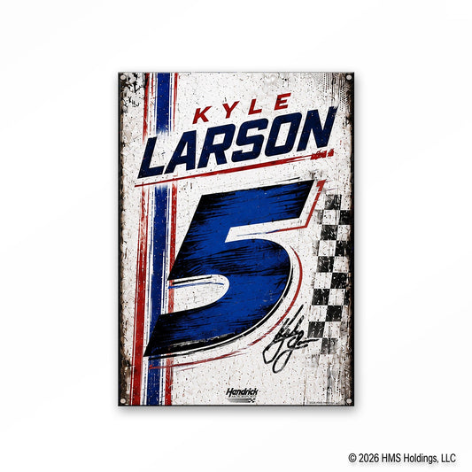 Kyle Larson #5 White Signature Metal Sign