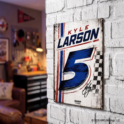 Kyle Larson #5 White Signature Metal Sign