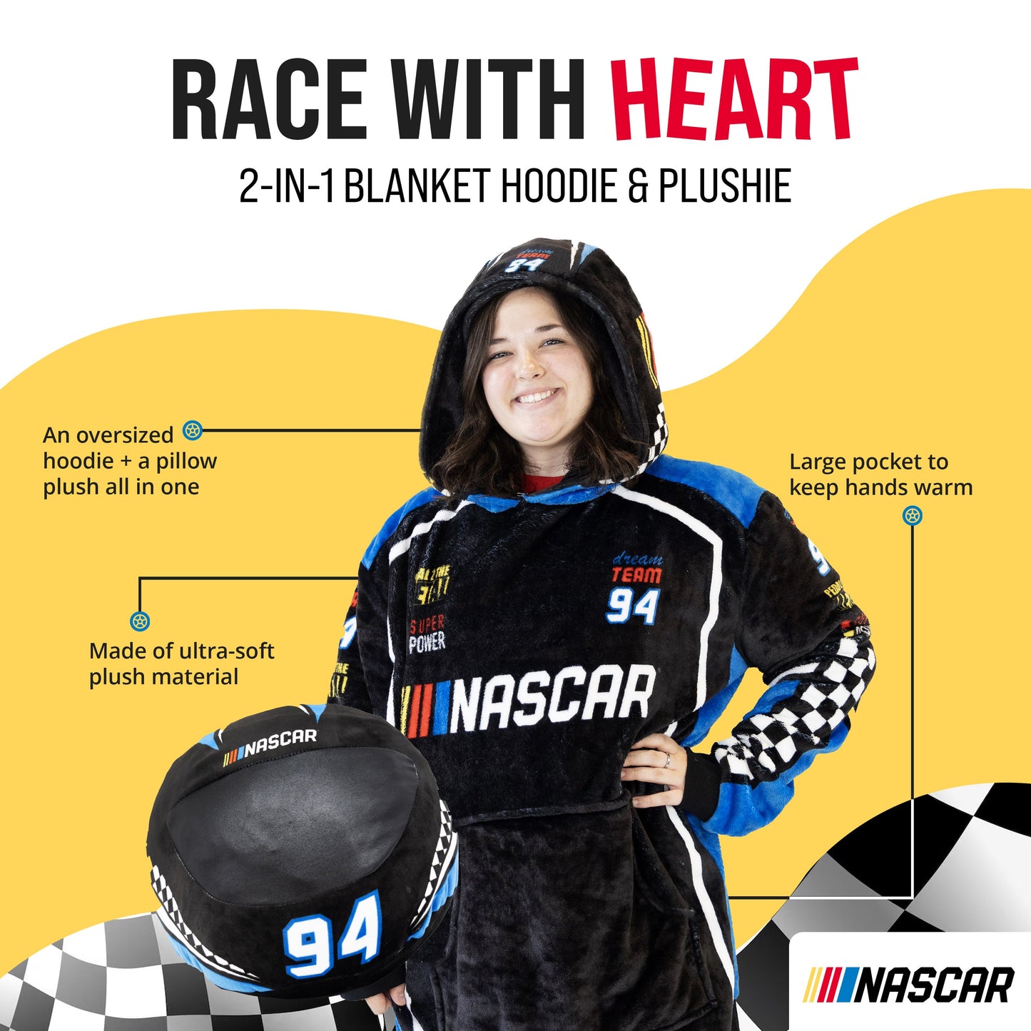 NASCAR Black Racing Suit Snugible 2-in-1 Blanket Hoodie & Pillow