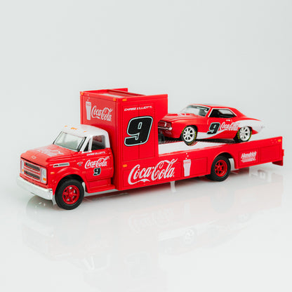 Chase Elliott #9 Coca-Cola 1968 Chevrolet C60 Truck w/1969 Chevrolet Camaro M2 1:64 Die-Cast