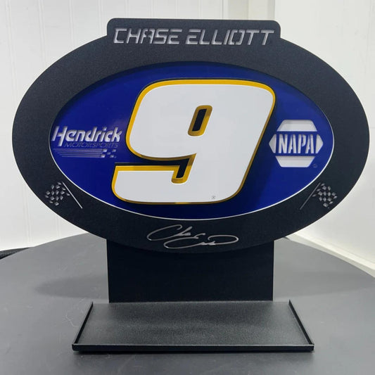 Chase Elliott #9 Oval 3D Sheet Metal Diecast Display
