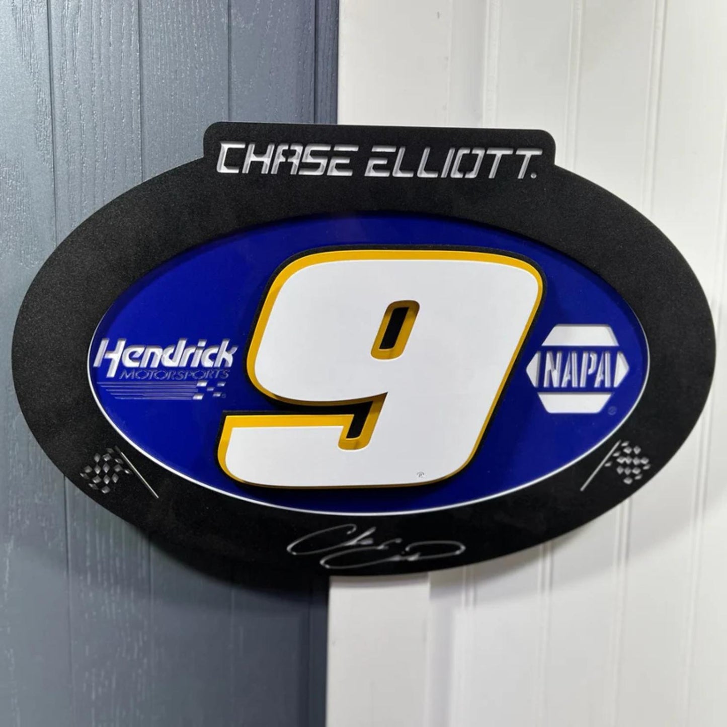 Chase Elliott #9 Oval 3D Sheet Metal Sign