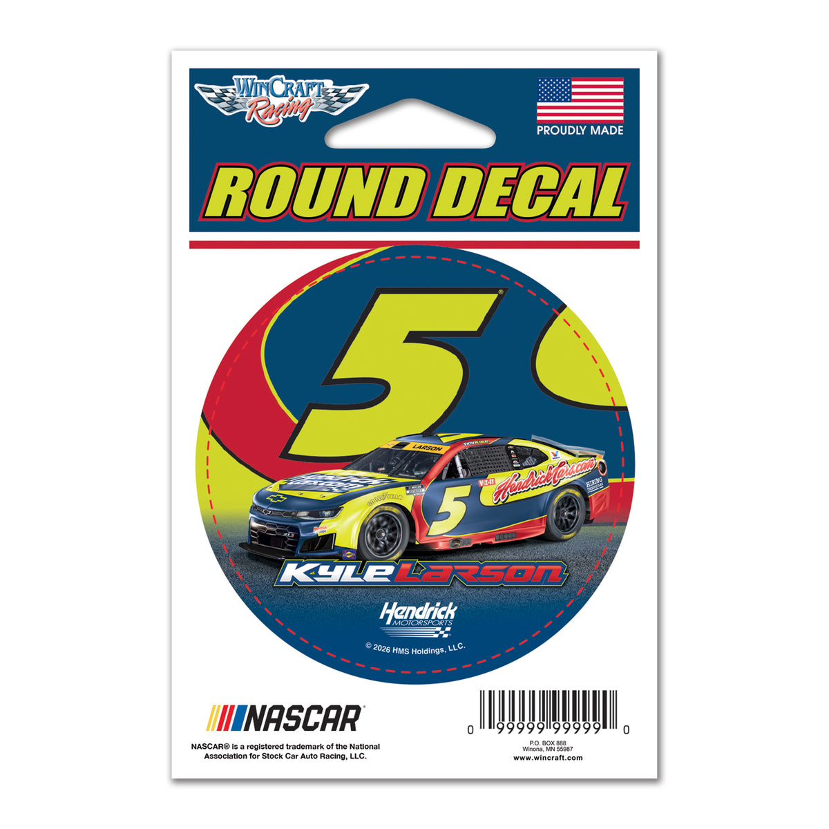 Kyle Larson #5 2026 HendrickCars.com Tribute 3" Round Decal