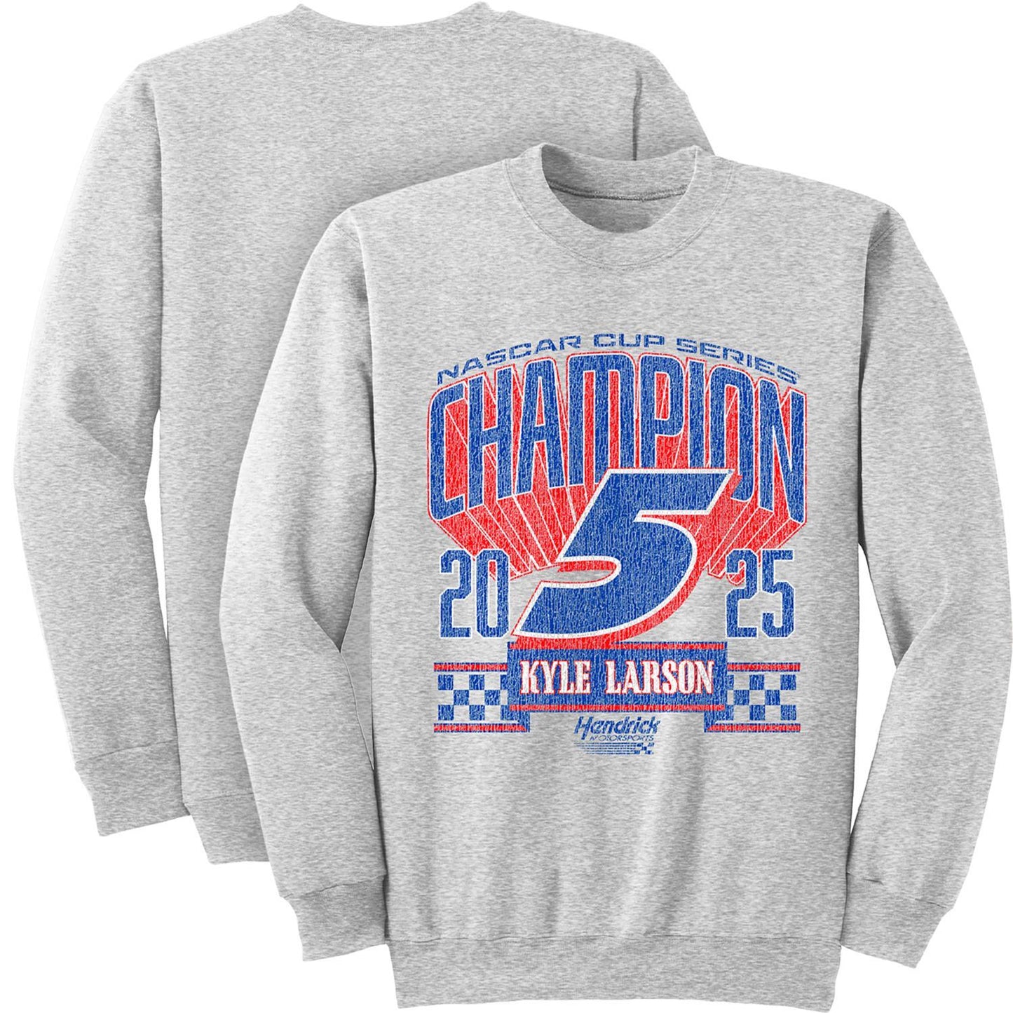 Kyle Larson #5 2025 2X NASCAR Champion Gray Crewneck Sweatshirt