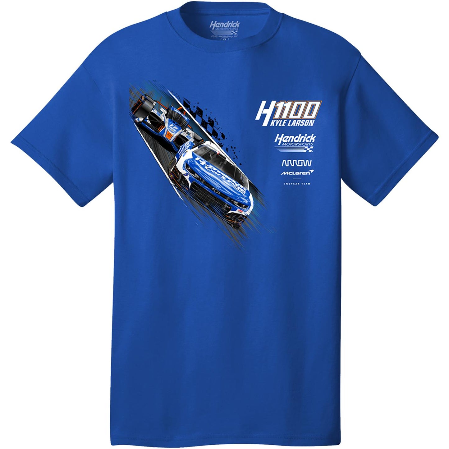 Kyle Larson #5/#17 2025 H1100 HendrickCars.com Dual Car Royal Blue T-shirt