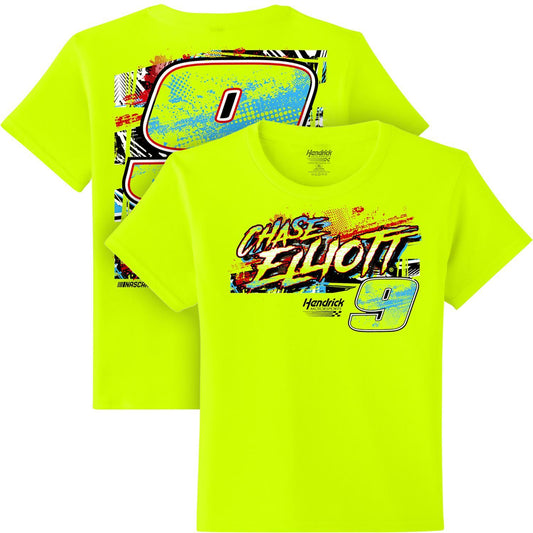 Chase Elliott #9 Youth Neon Safety Green T-shirt