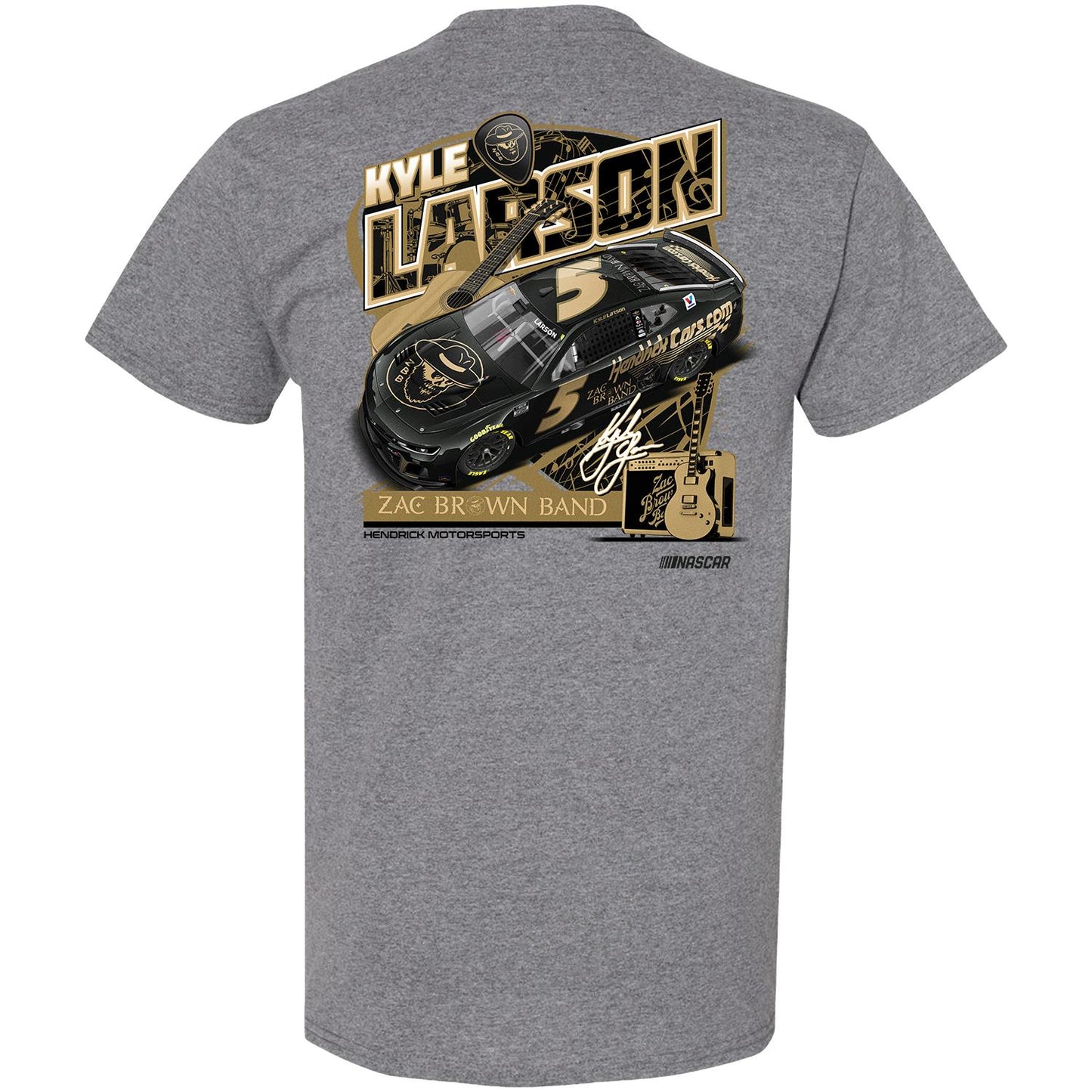 Kyle Larson #5 HendrickCars.com / Zac Brown Band Gray Guitar T-shirt