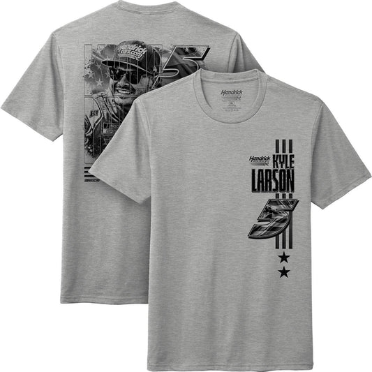 Kyle Larson #5 Grey Flag and Stars T-shirt