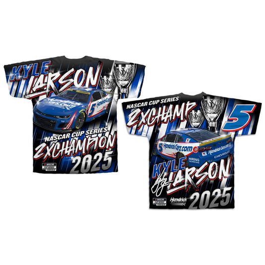 Kyle Larson #5 2025 2X NASCAR Champion Sublimated Total Print T-shirt