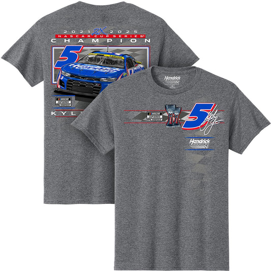 Kyle Larson #5 2025 2X NASCAR Champion HendrickCars.com Gray T-shirt
