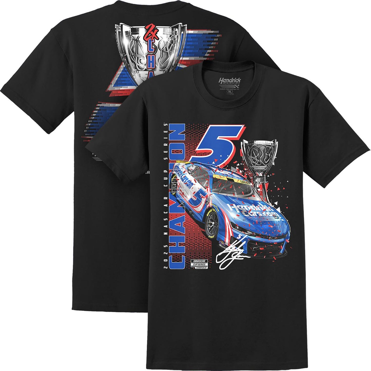 Kyle Larson #5 2025 NASCAR Champion HendrickCars.com Black T-shirt
