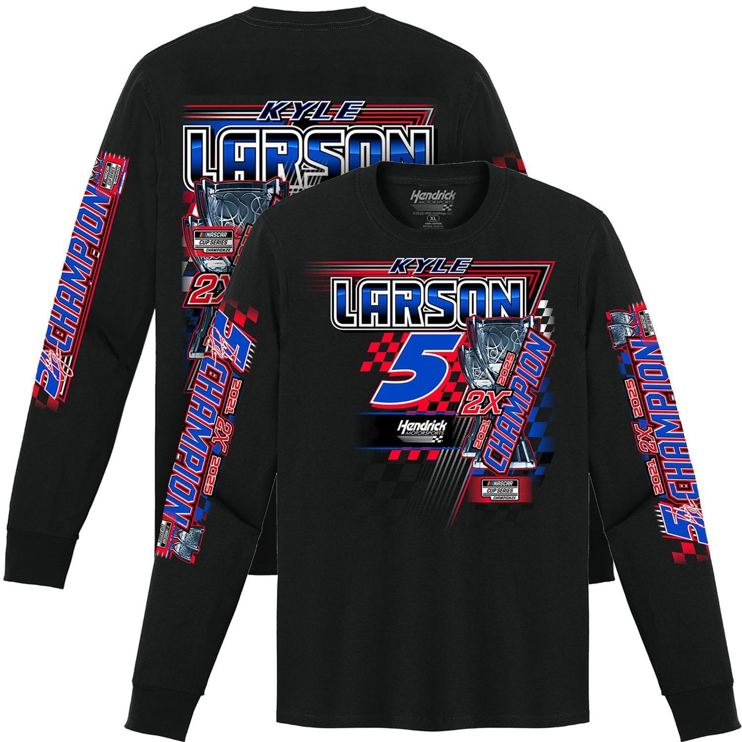 Kyle Larson #5 2025 NASCAR Champion Black Long Sleeve T-shirt