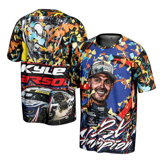 Kyle Larson #5 2025 2X NASCAR Champion Confetti Sublimated T-shirt
