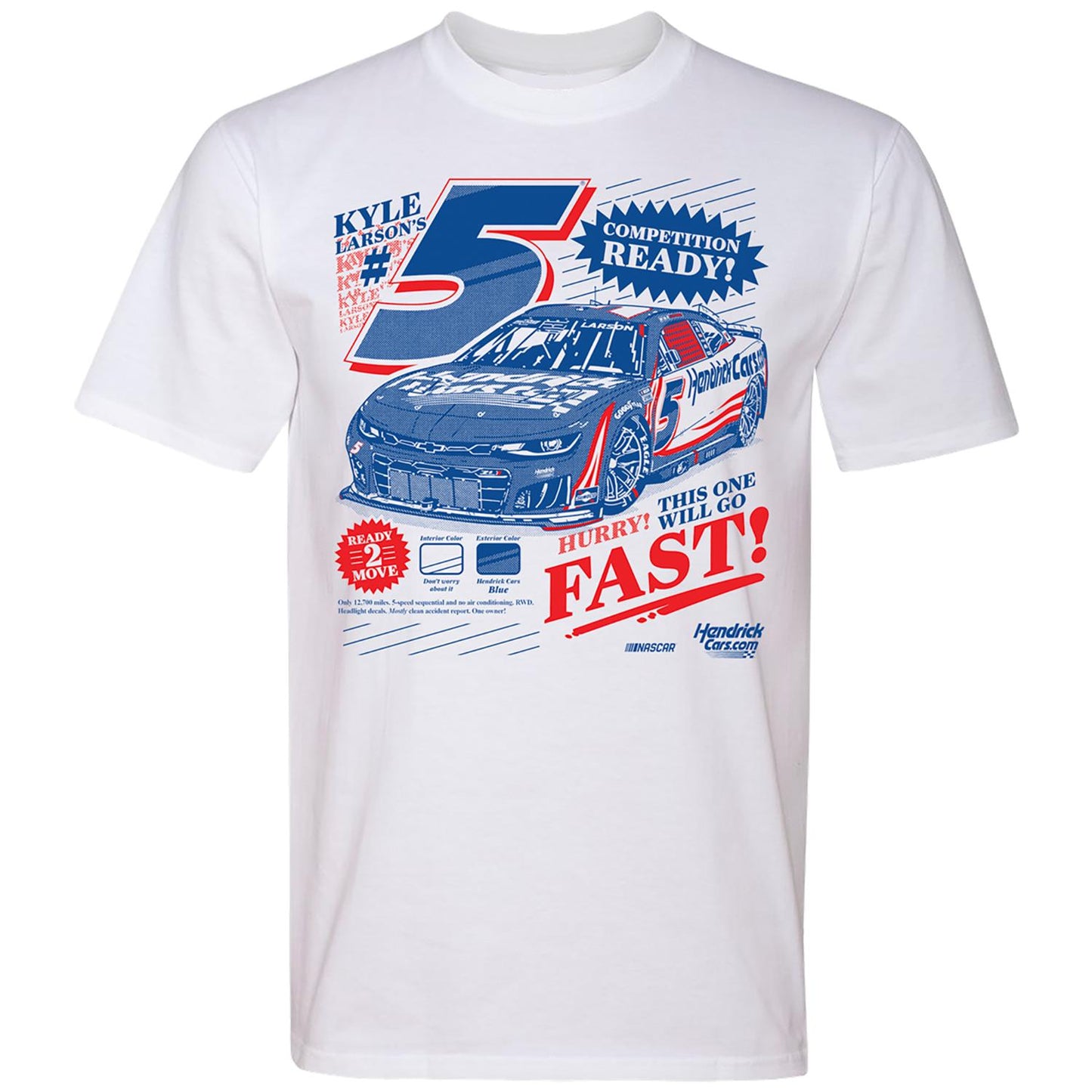 Kyle Larson #5 HendrickCars.com Newspaper White T-shirt