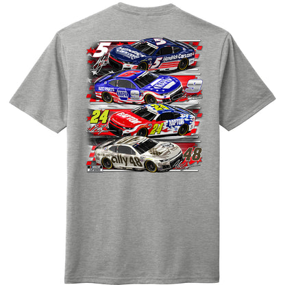 Hendrick Motorsports 4-Car Patriotic Grey T-shirt