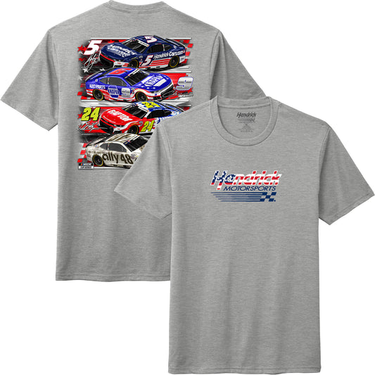Hendrick Motorsports 4-Car Patriotic Grey T-shirt