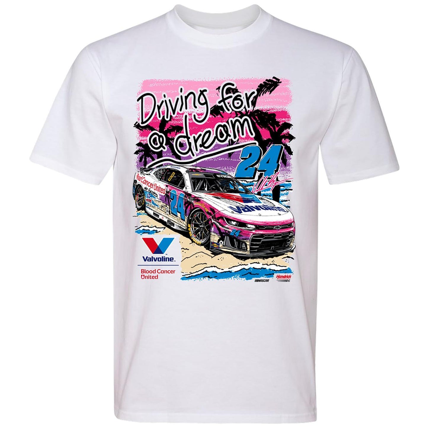 William Byron #24 Valvoline Blood Cancer United White T-shirt
