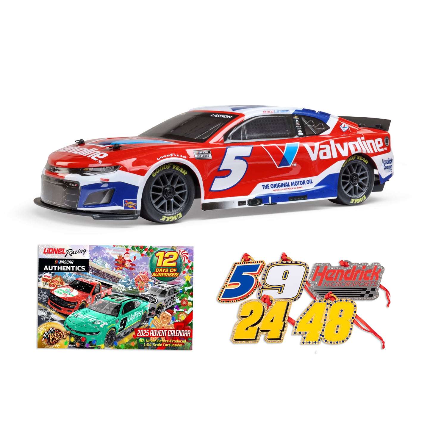 Kyle Larson #5 2025 Valvoline Losi NASCAR RC Race Car + FREE 2025 Lionel Advent Calendar + FREE Choice of Ornament