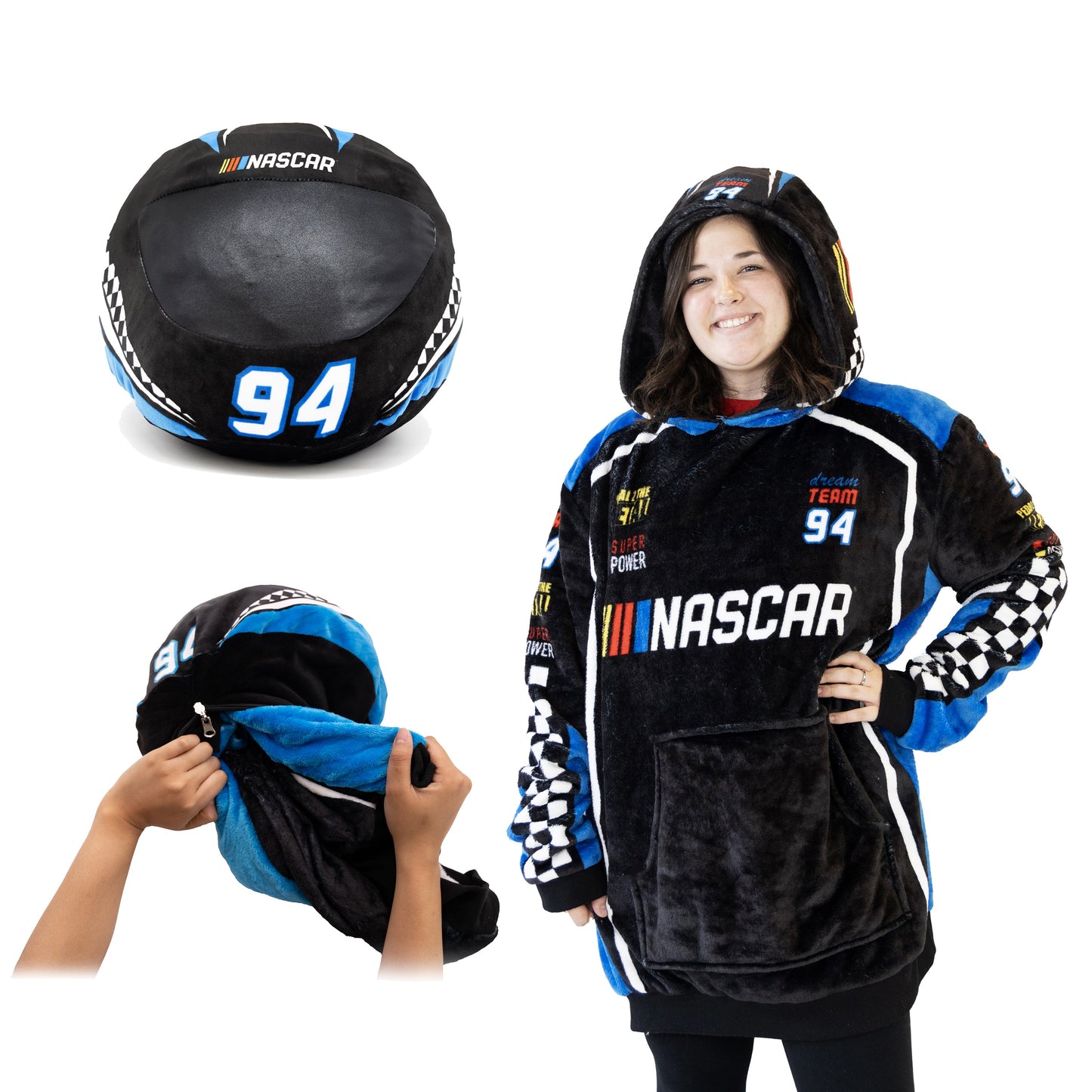 NASCAR Black Racing Suit Snugible 2-in-1 Blanket Hoodie & Pillow