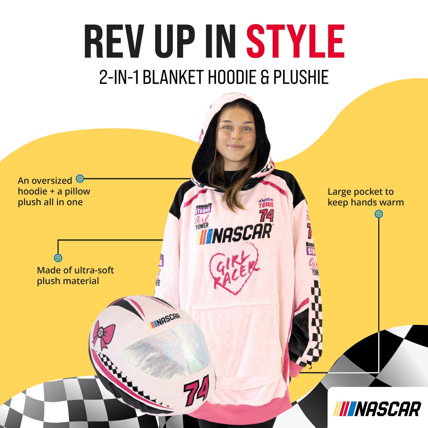NASCAR Pink Racing Suit Snugible 2-in-1 Blanket Hoodie & Pillow