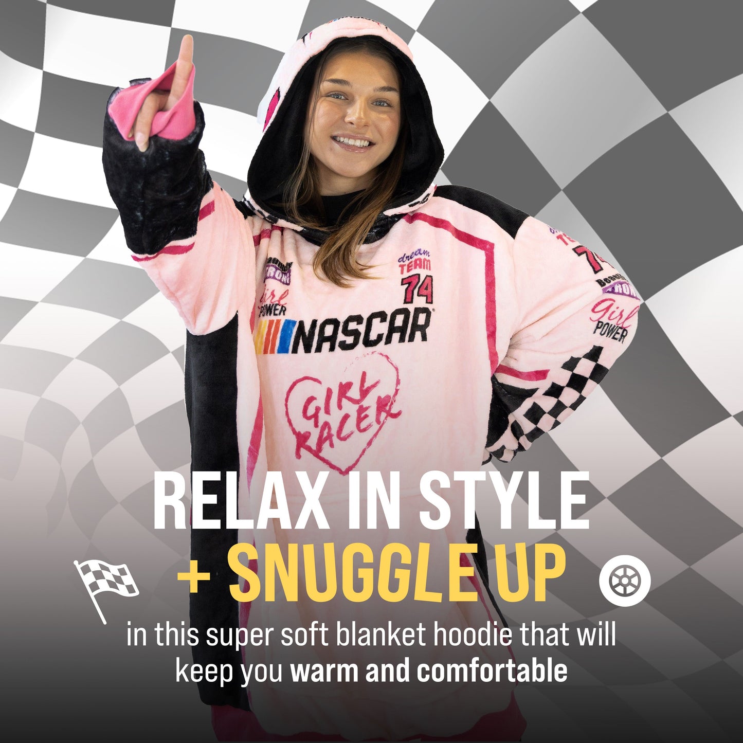 NASCAR Pink Racing Suit Snugible 2-in-1 Blanket Hoodie & Pillow