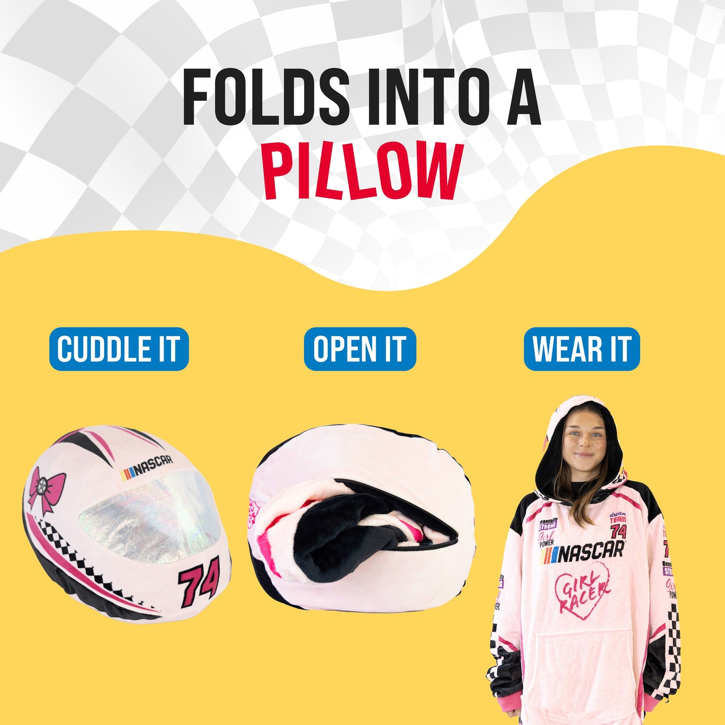 NASCAR Pink Racing Suit Snugible 2-in-1 Blanket Hoodie & Pillow