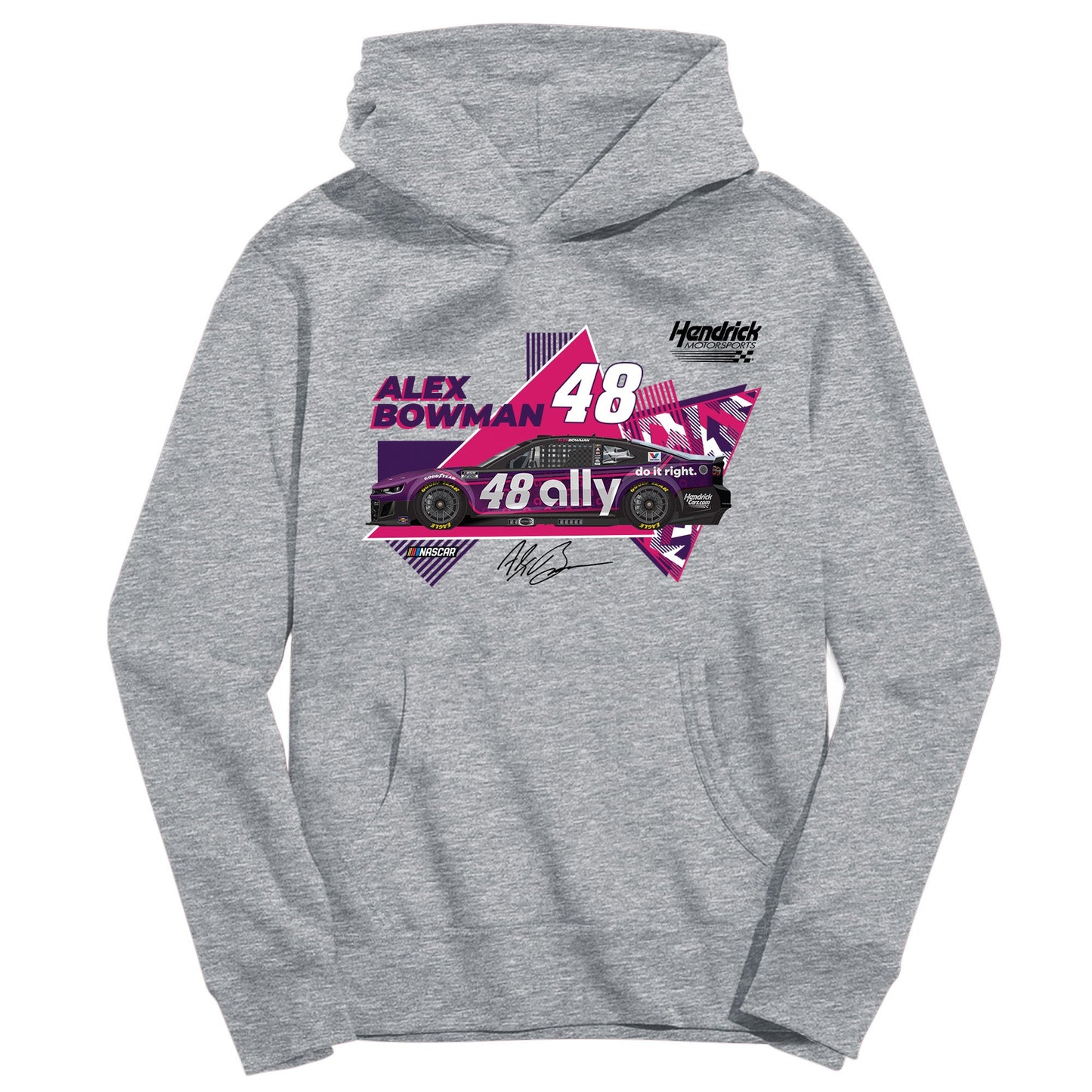 Alex Bowman #48 NASCAR Pullover Cotton Youth Hoodie - Grey