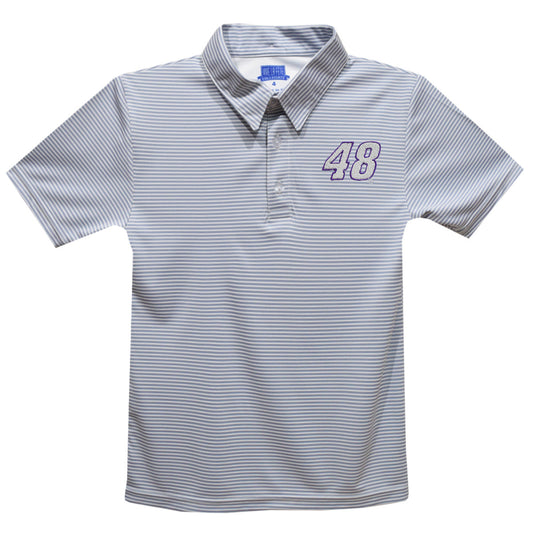 Alex Bowman #48 Vive La Fete Pencil Stripe Polo - Gray