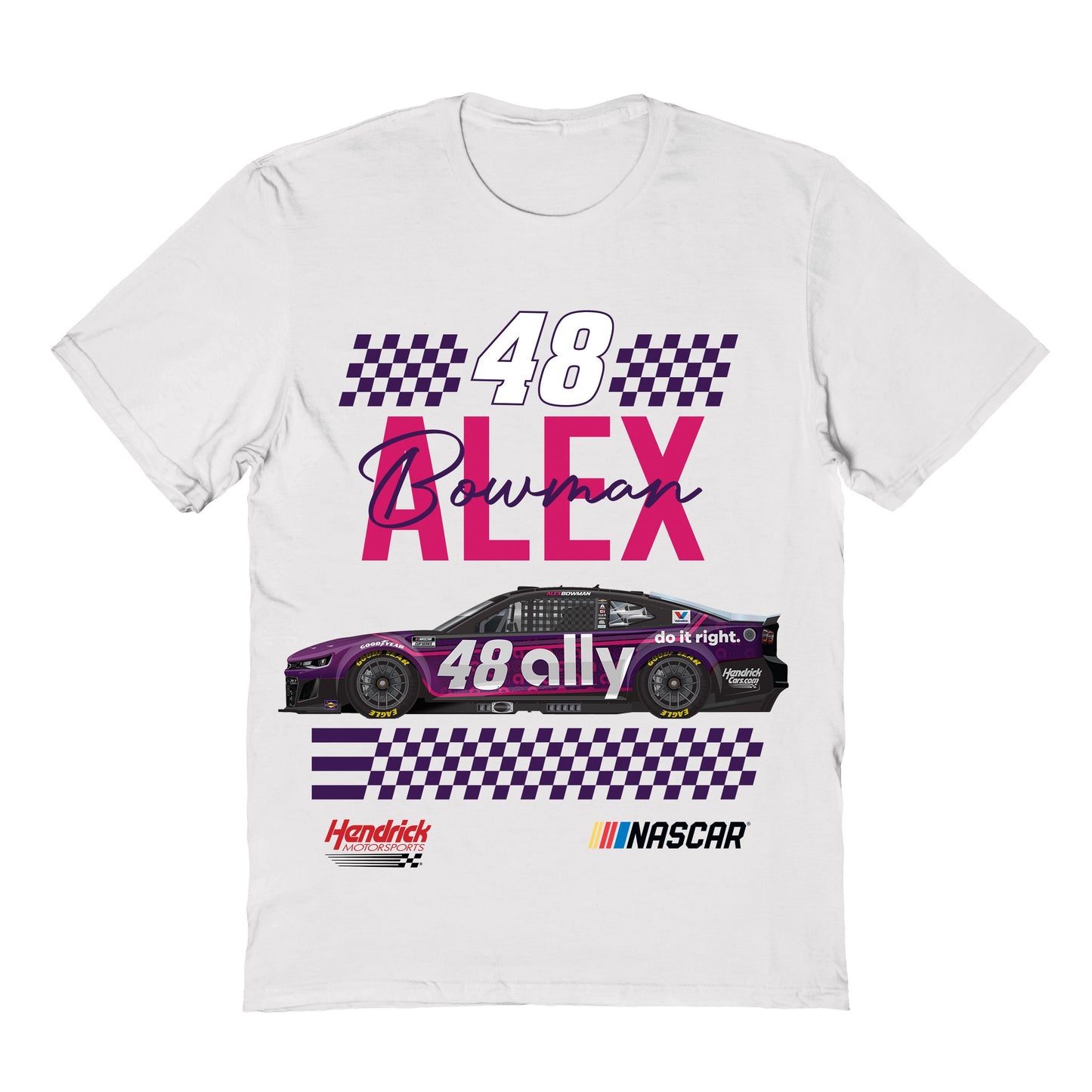 Alex Bowman #48 Vive La Fete NASCAR Flag Racing Car Youth T-Shirt - White