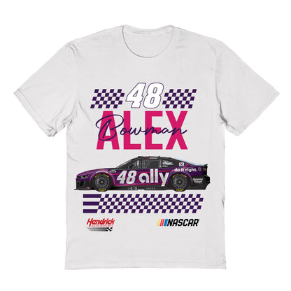 Alex Bowman #48 Vive La Fete NASCAR Flag Racing Car Youth T-Shirt - White