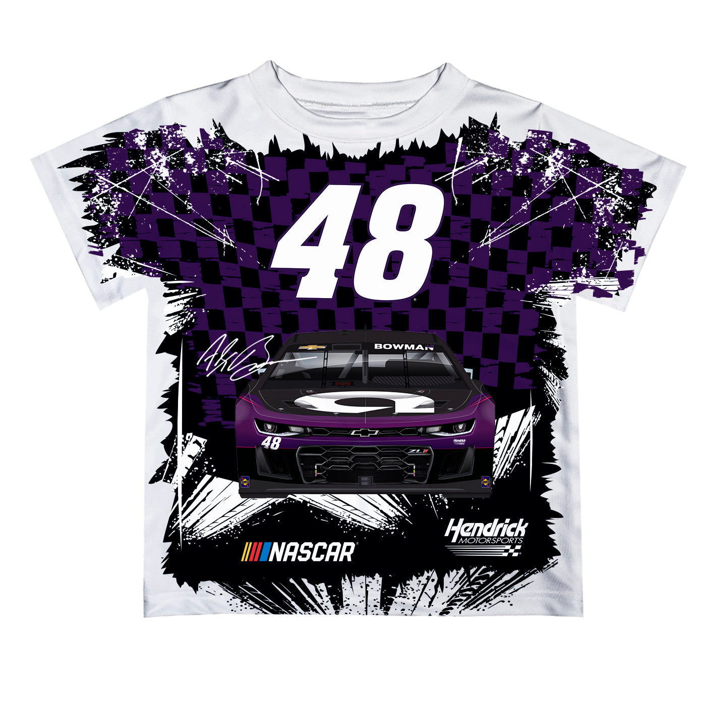 Alex Bowman #48 Vive La Fete NASCAR Checkered Racing Car T-Shirt - Purple