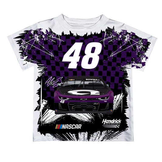 Alex Bowman #48 Vive La Fete NASCAR Checkered Racing Car T-Shirt - Purple