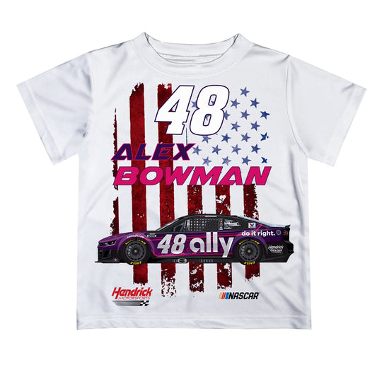 Alex Bowman #48 Vive La Fete NASCAR Flag Racing Car T-Shirt - White