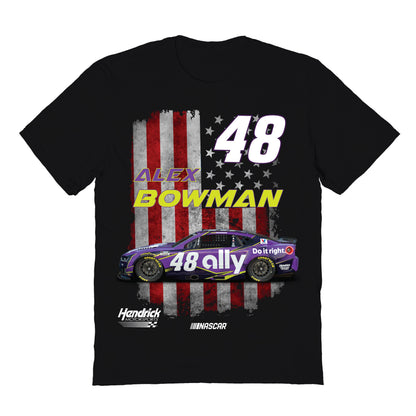 Alex Bowman #48 American Flag Cotton T-Shirt - Black