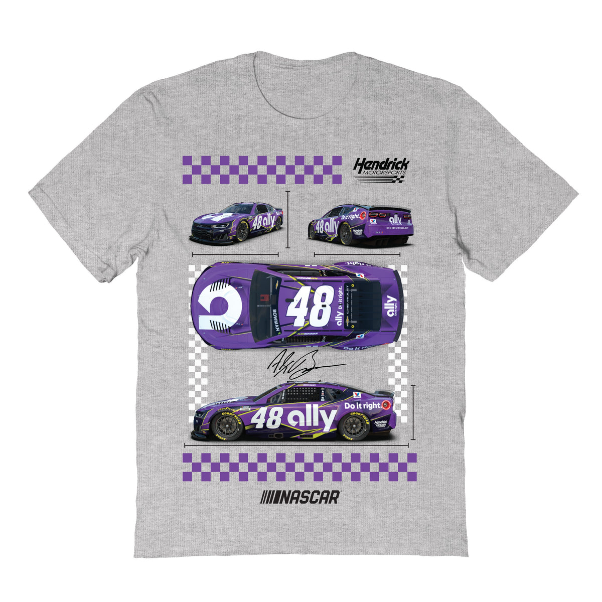 Alex Bowman #48 Car View Cotton T-Shirt - Grey