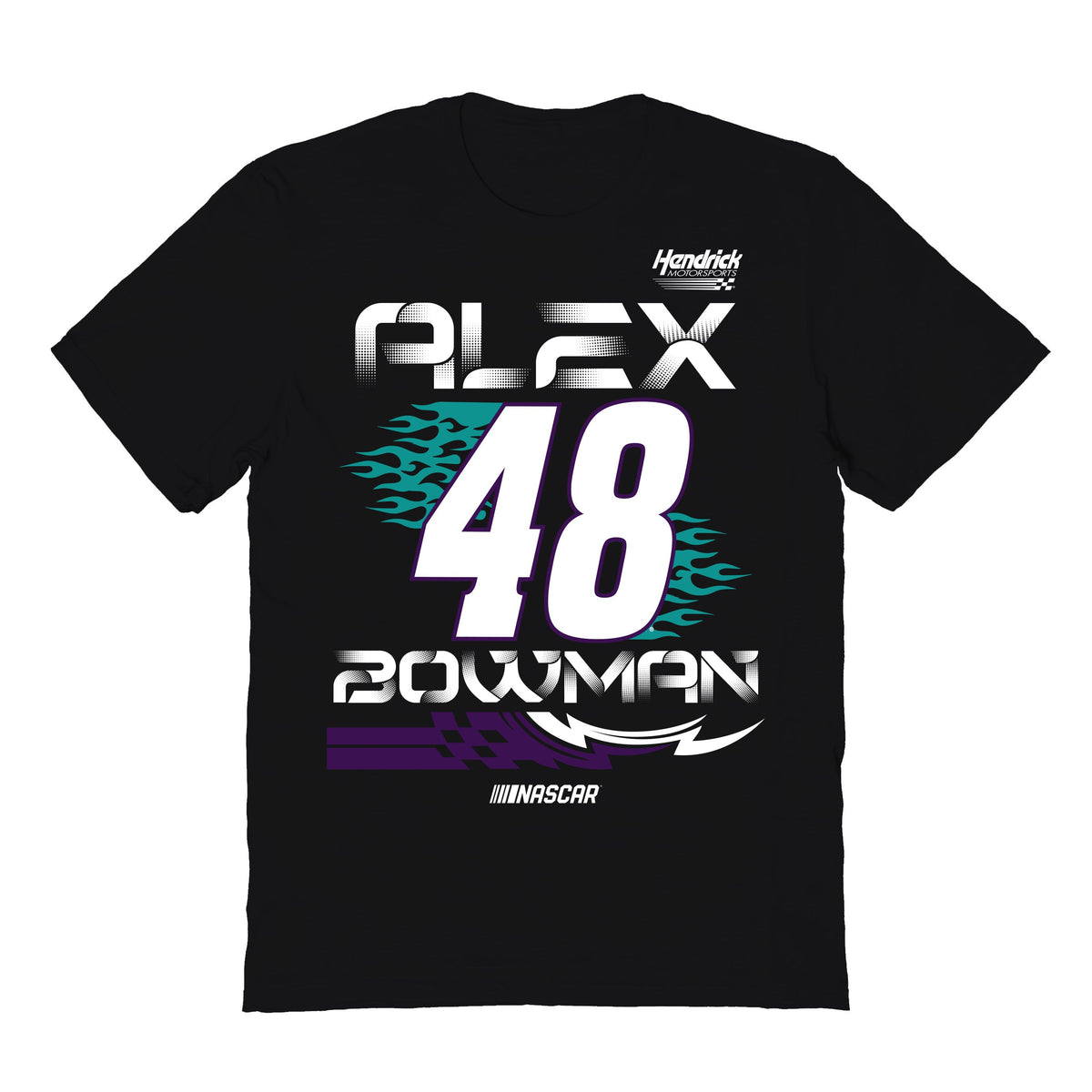 Alex Bowman #48 Fire Number Cotton T-Shirt  - Black