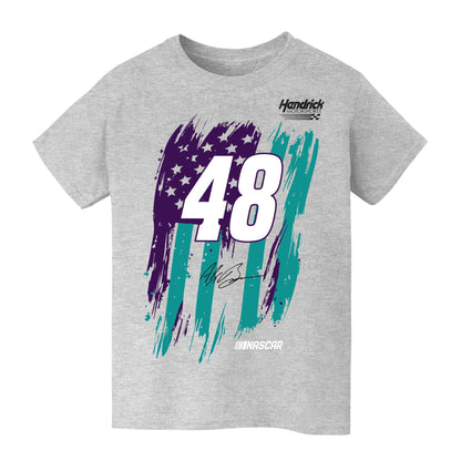 Alex Bowman #48 American Flag Cotton T-Shirt - Grey