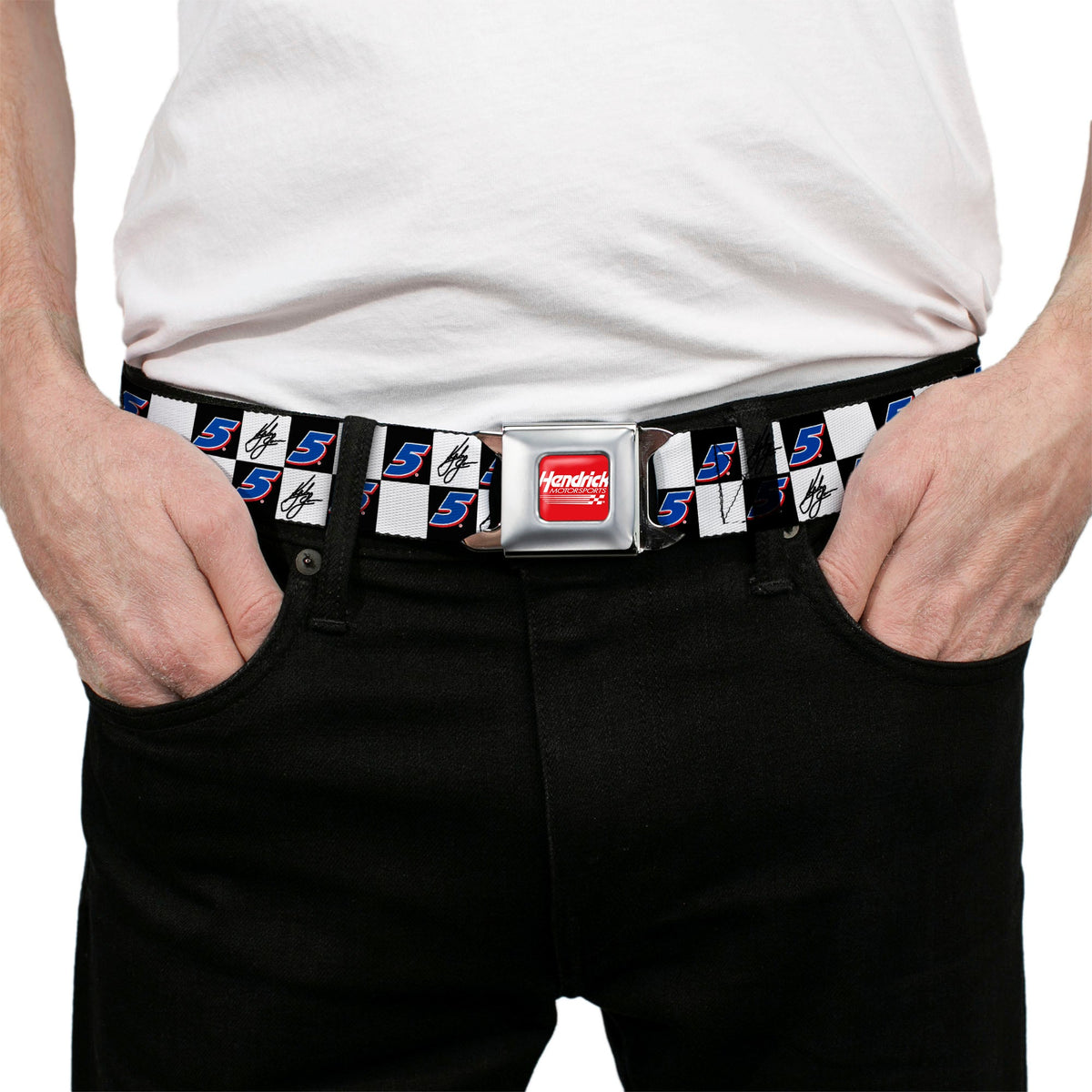 Kyle Larson #5 Autograph Checker Logo Seatbelt Buckle Belt