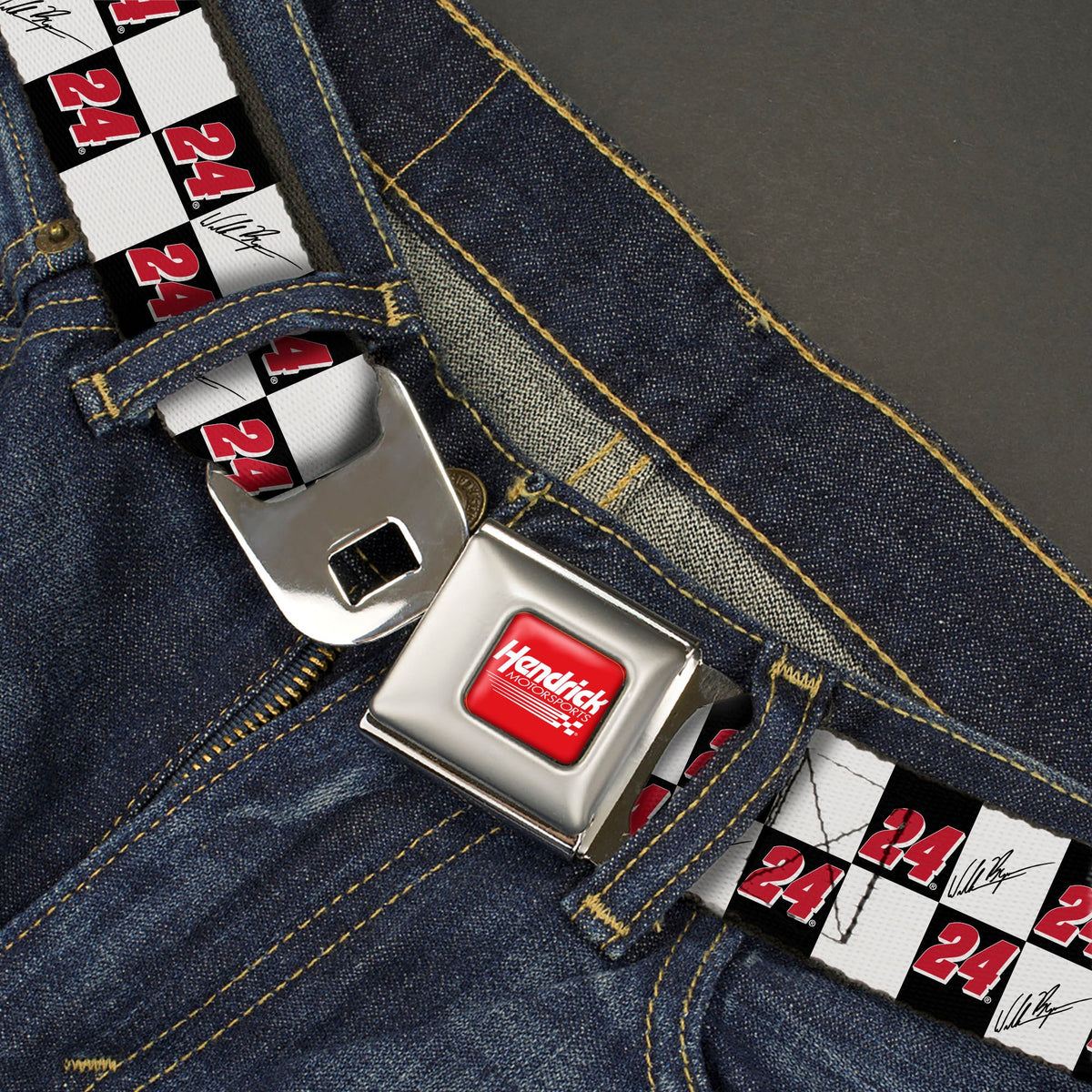 William Byron #24 Autograph Checker Logo Seatbelt Buckle Belt