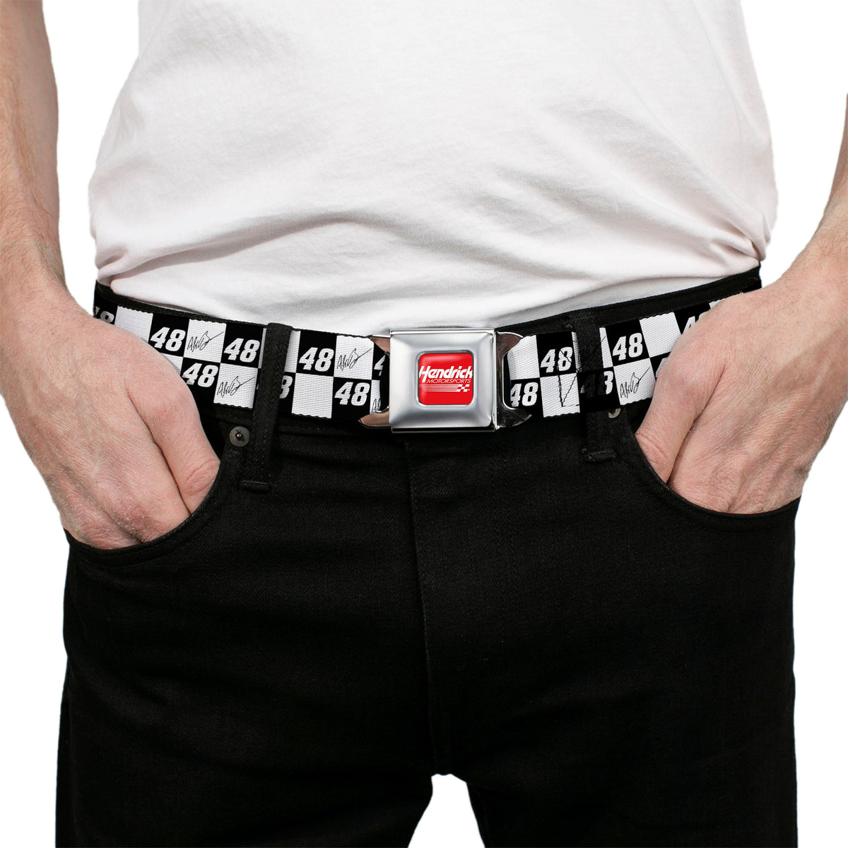 Alex Bowman #48 Autograph Checker Logo Seatbelt Buckle Belt