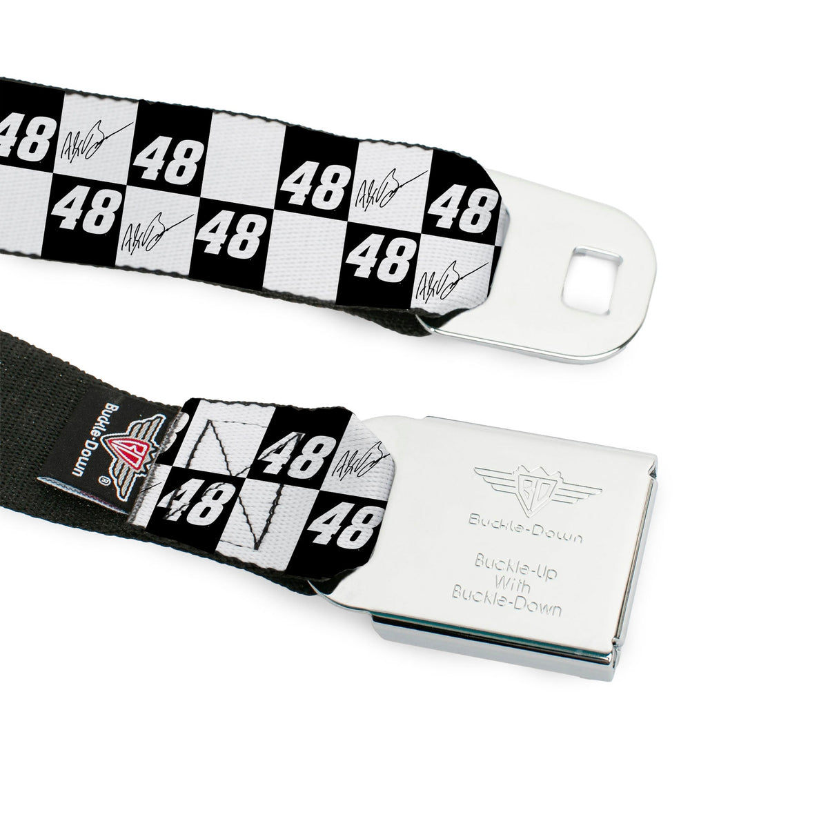 Alex Bowman #48 Autograph Checker Logo Seatbelt Buckle Belt